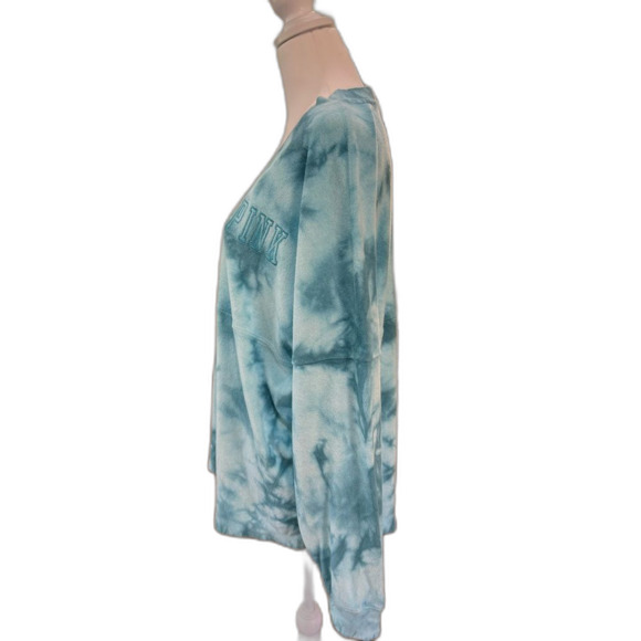 PINK Victoria’s Secret Teal Blue Oversized V-Neck Pullover Cozy Soft Terry L NWT - Picture 3 of 5